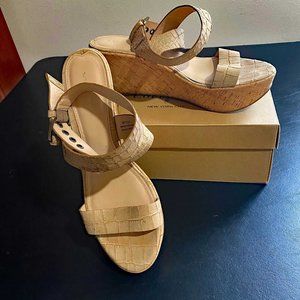 Via Spiga Mock Snakeskin Leather, Buff-Colored Platform Sandals - Sz 10.5 Medium